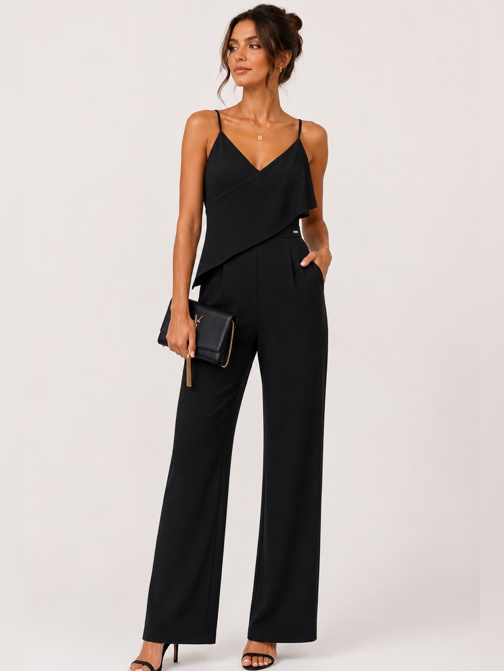 Armani Exchange Black Layered Overlay Jumpsuit Size 8 Elegant Chic